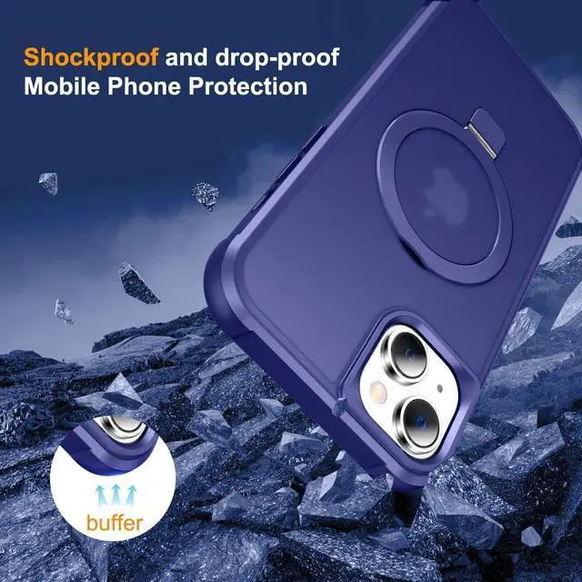 Alt view image 2 of 7 - Magnetic Compatible with iPhone 15 Case with Stand [Military Grade Drop Tested][Compatible with Magnet] Ring Translucent Slim Hard Back Soft Edge, Blue