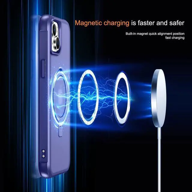 Alt view image 3 of 7 - Magnetic Compatible with iPhone 15 Case with Stand [Military Grade Drop Tested][Compatible with Magnet] Ring Translucent Slim Hard Back Soft Edge, Blue