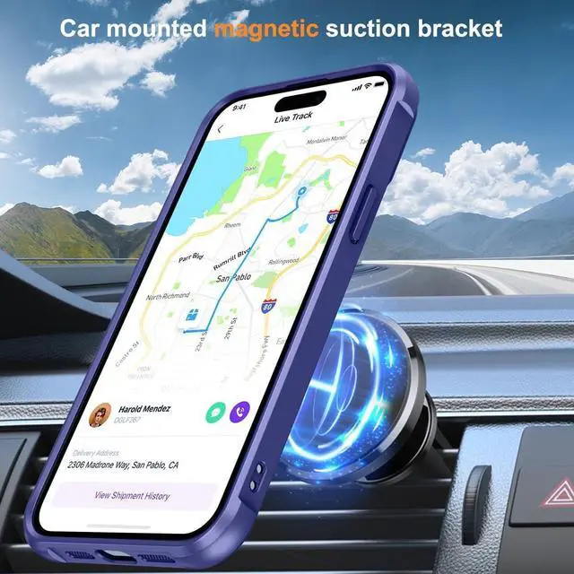 Alt view image 4 of 7 - Magnetic Compatible with iPhone 15 Case with Stand [Military Grade Drop Tested][Compatible with Magnet] Ring Translucent Slim Hard Back Soft Edge, Blue