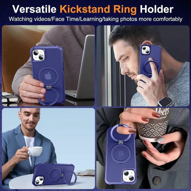 Alt view image 6 of 7 - Magnetic Compatible with iPhone 15 Case with Stand [Military Grade Drop Tested][Compatible with Magnet] Ring Translucent Slim Hard Back Soft Edge, Blue