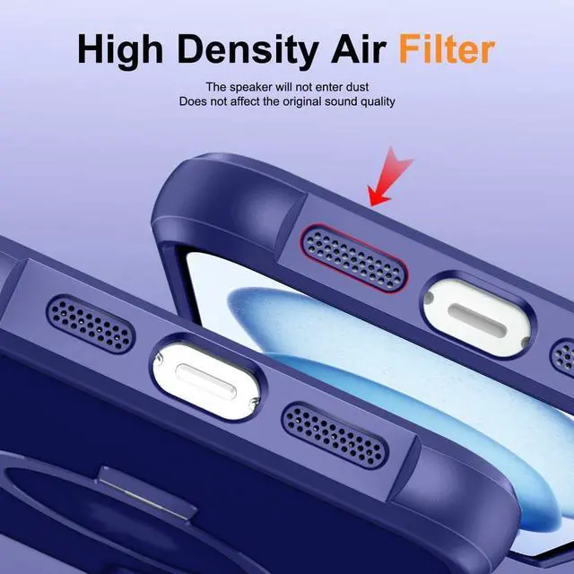 Alt view image 7 of 7 - Magnetic Compatible with iPhone 15 Case with Stand [Military Grade Drop Tested][Compatible with Magnet] Ring Translucent Slim Hard Back Soft Edge, Blue