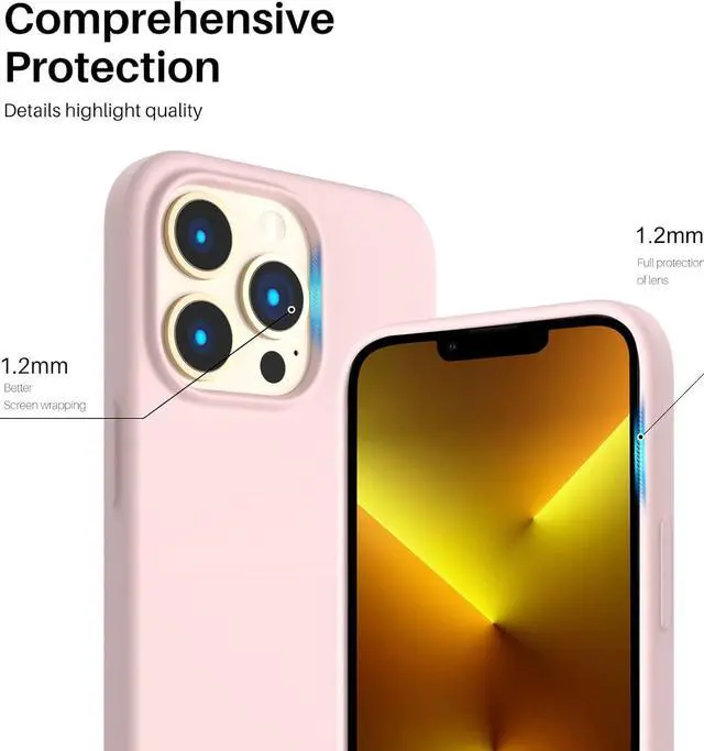 Alt view image 4 of 6 - Compatible with iPhone 13 Pro Case 6.1, Slim Liquid Silicone 3 Layers Full Covered Soft Gel Rubber Case Cover 6.1 inch-Chalk Pink