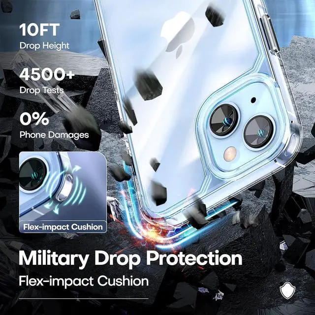 Alt view image 4 of 6 - TAURI 3 in 1 for iPhone 14 Case Clear, [Not Yellowing] with 2X Screen Protectors, [Military-Grade Drop Protection] Shockproof Slim 14 Cover 6.1 Inch