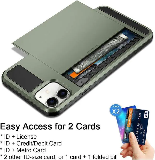 Alt view image 2 of 7 - Vofolen Case for iPhone 11 Case Wallet Card Holder ID Slot Sliding Door Hidden Pocket Anti-Scratch Dual Layer Hybrid TPU Bumper Armor Protective Hard Shell Back Cover for iPhone 11 6.1 Midnight Green