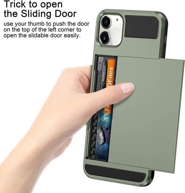 Alt view image 3 of 7 - Vofolen Case for iPhone 11 Case Wallet Card Holder ID Slot Sliding Door Hidden Pocket Anti-Scratch Dual Layer Hybrid TPU Bumper Armor Protective Hard Shell Back Cover for iPhone 11 6.1 Midnight Green