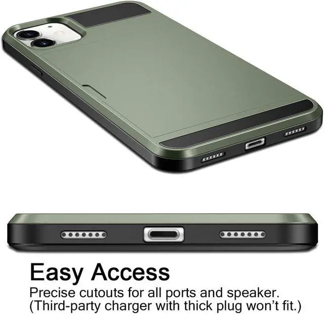 Alt view image 5 of 7 - Vofolen Case for iPhone 11 Case Wallet Card Holder ID Slot Sliding Door Hidden Pocket Anti-Scratch Dual Layer Hybrid TPU Bumper Armor Protective Hard Shell Back Cover for iPhone 11 6.1 Midnight Green