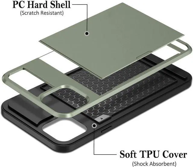 Alt view image 6 of 7 - Vofolen Case for iPhone 11 Case Wallet Card Holder ID Slot Sliding Door Hidden Pocket Anti-Scratch Dual Layer Hybrid TPU Bumper Armor Protective Hard Shell Back Cover for iPhone 11 6.1 Midnight Green