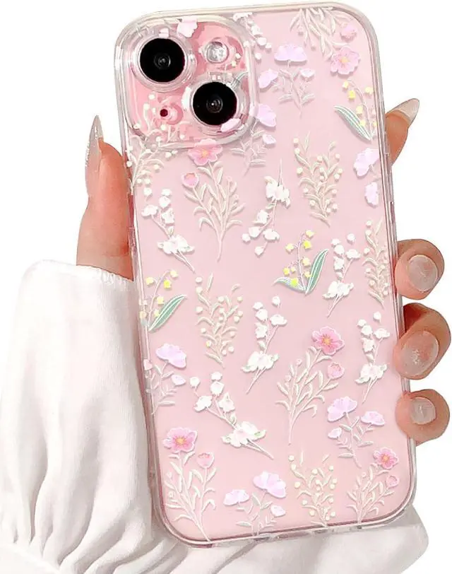 Main image of Compatible for iPhone 15 Case Clear Cute Color Flower Floral Leaf Design for Girls Women Soft TPU Shockproof Protective Girly for iPhone 15-(Many Florals) 2