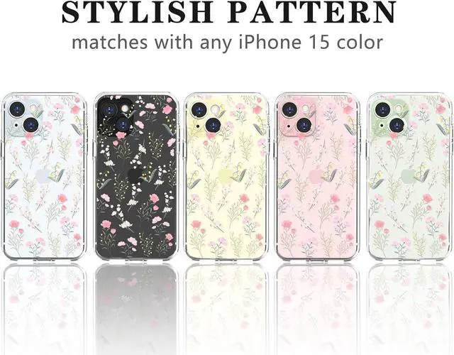 Alt view image 4 of 7 - Compatible for iPhone 15 Case Clear Cute Color Flower Floral Leaf Design for Girls Women Soft TPU Shockproof Protective Girly for iPhone 15-(Many Florals) 2