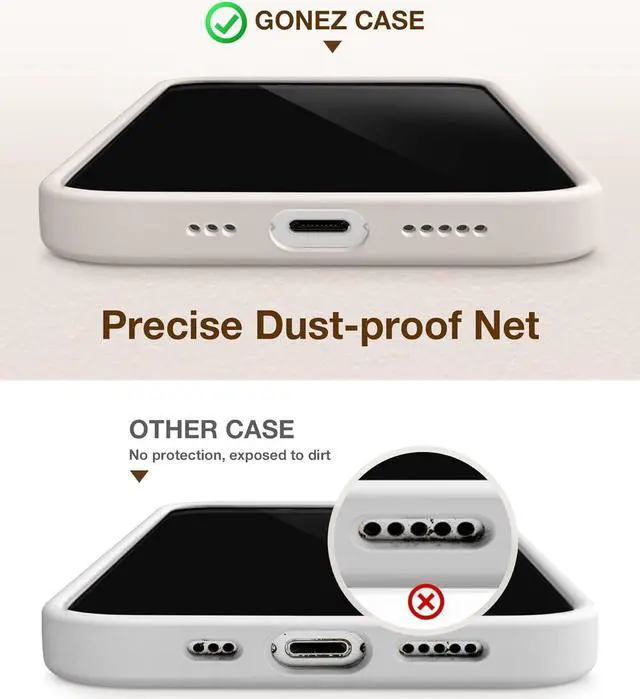 Alt view image 3 of 7 - GONEZ for iPhone 14 Case Silicone, with 2X Screen Protector + 2X Camera Lens Protector, [Soft Anti-Scratch Microfiber Lining], Liquid Silicone Shockproof Protective Phone Cover 6.1", Stone