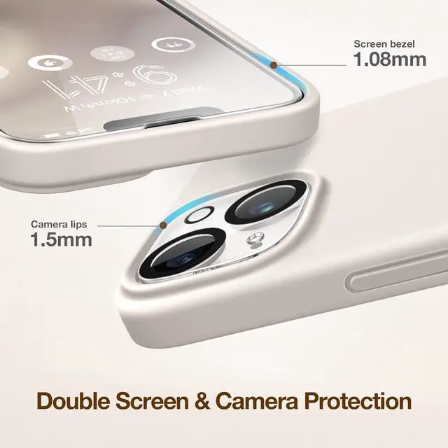 Alt view image 4 of 7 - GONEZ for iPhone 14 Case Silicone, with 2X Screen Protector + 2X Camera Lens Protector, [Soft Anti-Scratch Microfiber Lining], Liquid Silicone Shockproof Protective Phone Cover 6.1", Stone
