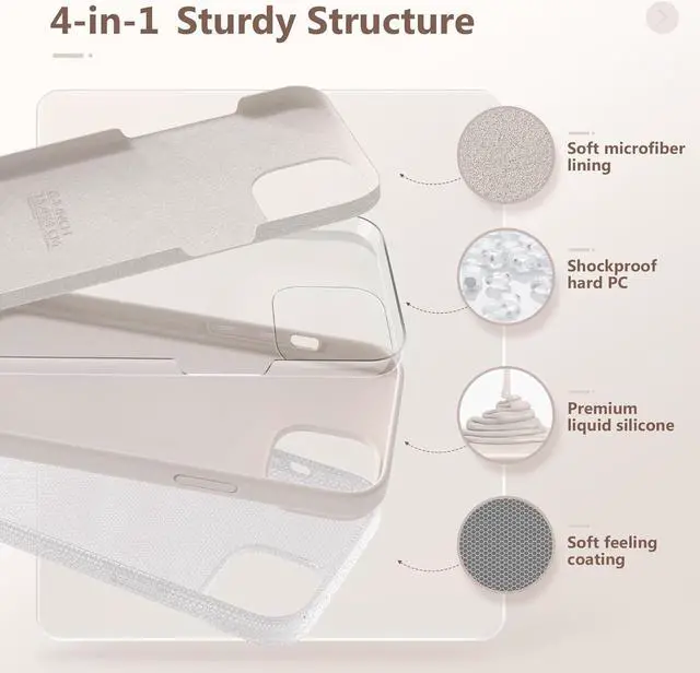 Alt view image 5 of 7 - GONEZ for iPhone 14 Case Silicone, with 2X Screen Protector + 2X Camera Lens Protector, [Soft Anti-Scratch Microfiber Lining], Liquid Silicone Shockproof Protective Phone Cover 6.1", Stone