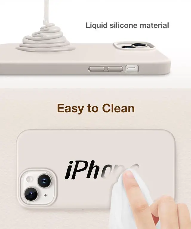 Alt view image 6 of 7 - GONEZ for iPhone 14 Case Silicone, with 2X Screen Protector + 2X Camera Lens Protector, [Soft Anti-Scratch Microfiber Lining], Liquid Silicone Shockproof Protective Phone Cover 6.1", Stone