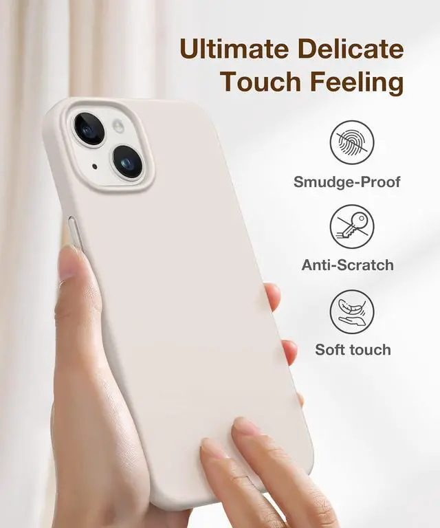 Alt view image 7 of 7 - GONEZ for iPhone 14 Case Silicone, with 2X Screen Protector + 2X Camera Lens Protector, [Soft Anti-Scratch Microfiber Lining], Liquid Silicone Shockproof Protective Phone Cover 6.1", Stone