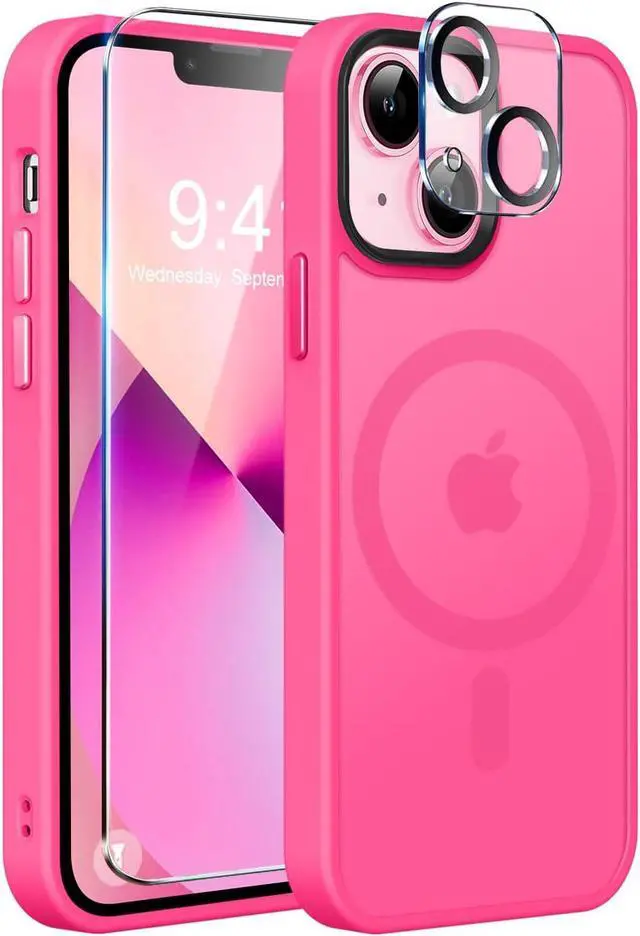 Main image of MOCCA Strong Magnetic for iPhone 13 Case, [Compatible with Magsafe][Screen Protector+Camera Lens Protector] Translucent Matte Back Slim Shockproof Case for iPhone 13 Phone Case 6.1", Hot Pink