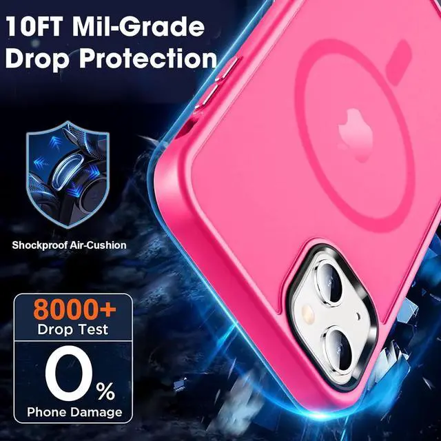 Alt view image 4 of 7 - MOCCA Strong Magnetic for iPhone 13 Case, [Compatible with Magsafe][Screen Protector+Camera Lens Protector] Translucent Matte Back Slim Shockproof Case for iPhone 13 Phone Case 6.1", Hot Pink
