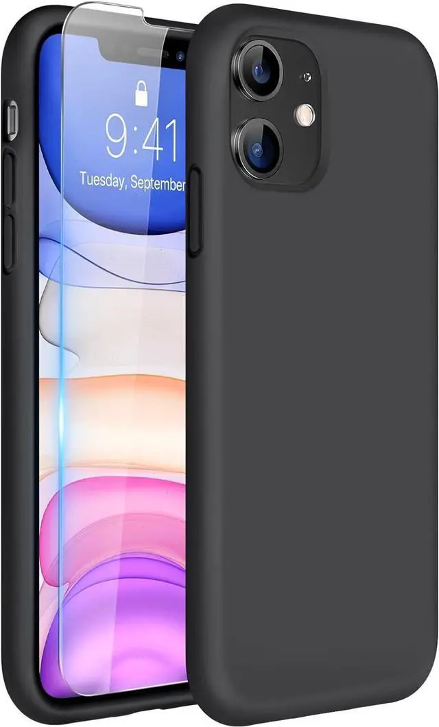 Main image of Designed for iPhone 11 Phone Case with Screen Protector Liquid Silicone Gel Rubber Full Body Drop Protection Shockproof Cover Phone Case for iPhone 11 6.1 inch (Black)