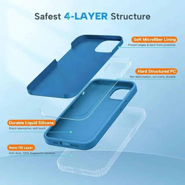 Alt view image 3 of 7 - Designed for iPhone 13 Case, with Tempered Glass Screen Protector, [Soft Anti-Scratch Microfiber Lining], Shockproof Liquid Silicone Rubber Phone Case Cover for 13 6.1 inch(Capri Blue)