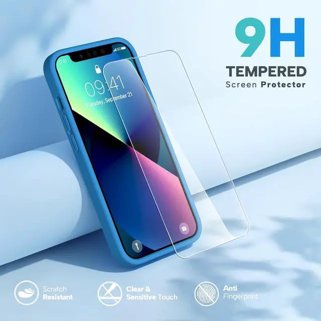 Alt view image 4 of 7 - Designed for iPhone 13 Case, with Tempered Glass Screen Protector, [Soft Anti-Scratch Microfiber Lining], Shockproof Liquid Silicone Rubber Phone Case Cover for 13 6.1 inch(Capri Blue)