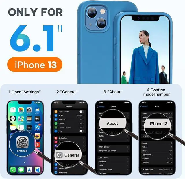 Alt view image 6 of 7 - Designed for iPhone 13 Case, with Tempered Glass Screen Protector, [Soft Anti-Scratch Microfiber Lining], Shockproof Liquid Silicone Rubber Phone Case Cover for 13 6.1 inch(Capri Blue)