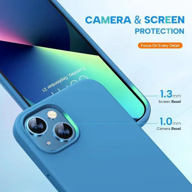 Alt view image 7 of 7 - Designed for iPhone 13 Case, with Tempered Glass Screen Protector, [Soft Anti-Scratch Microfiber Lining], Shockproof Liquid Silicone Rubber Phone Case Cover for 13 6.1 inch(Capri Blue)