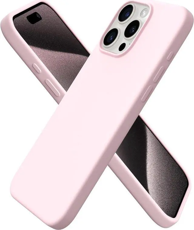 Main image of Compatible with iPhone 15 Pro Max Case 6.7 Slim Liquid Silicone 3 Layers Soft Gel Rubber Shockproof Protective Phone Case with Anti-Scratch Microfiber Lining-Chalk Pink