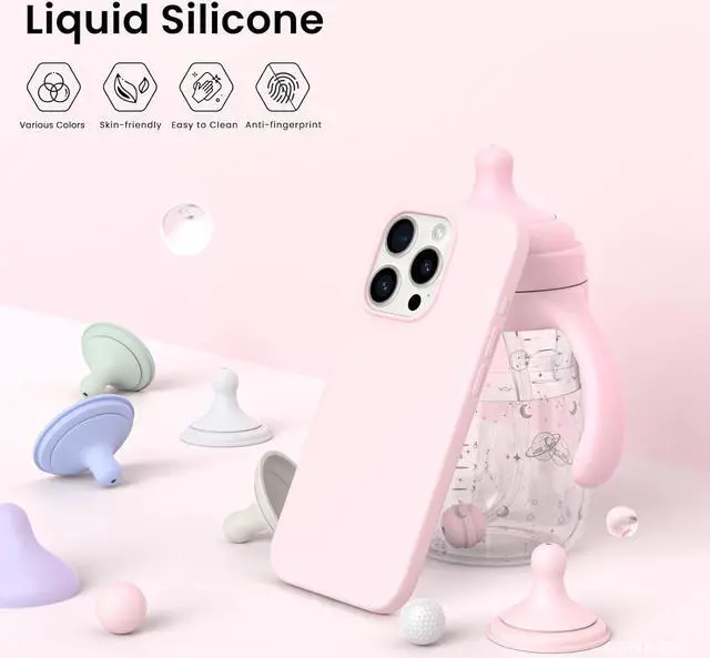 Alt view image 3 of 7 - Compatible with iPhone 15 Pro Max Case 6.7 Slim Liquid Silicone 3 Layers Soft Gel Rubber Shockproof Protective Phone Case with Anti-Scratch Microfiber Lining-Chalk Pink