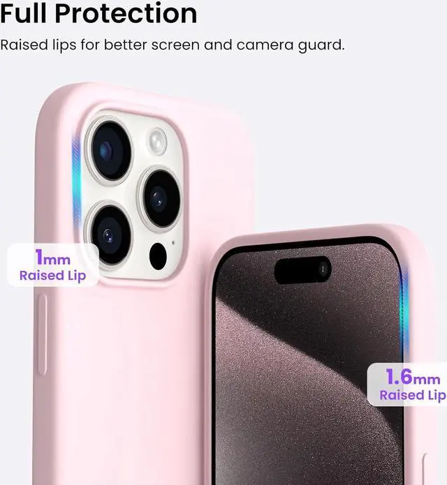 Alt view image 4 of 7 - Compatible with iPhone 15 Pro Max Case 6.7 Slim Liquid Silicone 3 Layers Soft Gel Rubber Shockproof Protective Phone Case with Anti-Scratch Microfiber Lining-Chalk Pink