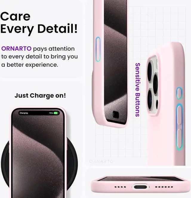 Alt view image 5 of 7 - Compatible with iPhone 15 Pro Max Case 6.7", Slim Liquid Silicone 3 Layers Soft Gel Rubber Shockproof Protective Phone Case with Anti-Scratch Microfiber Lining-Chalk Pink
