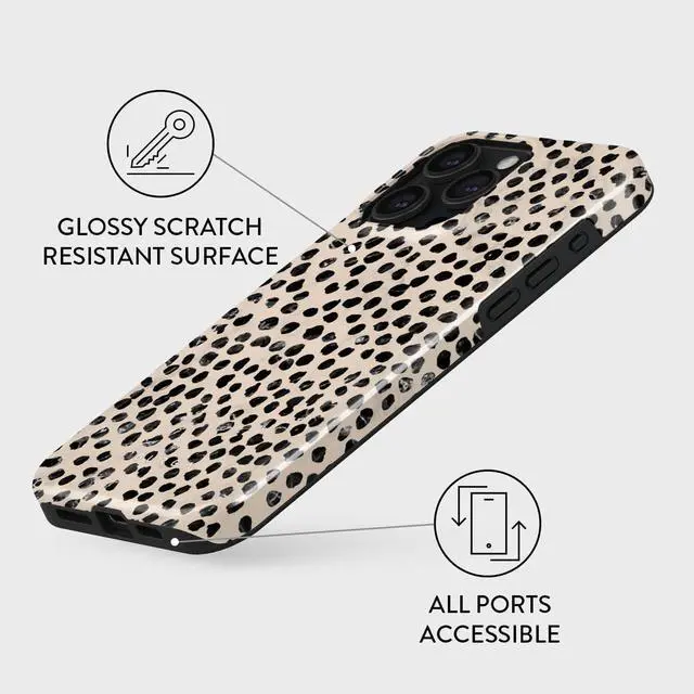 Alt view image 3 of 7 - BURGA Phone Case Compatible with iPhone 15 PRO - Hybrid 2-Layer Hard Shell + Silicone Protective Case -Black Polka Dots Pattern Nude Almond Latte - Scratch-Resistant Shockproof Cover