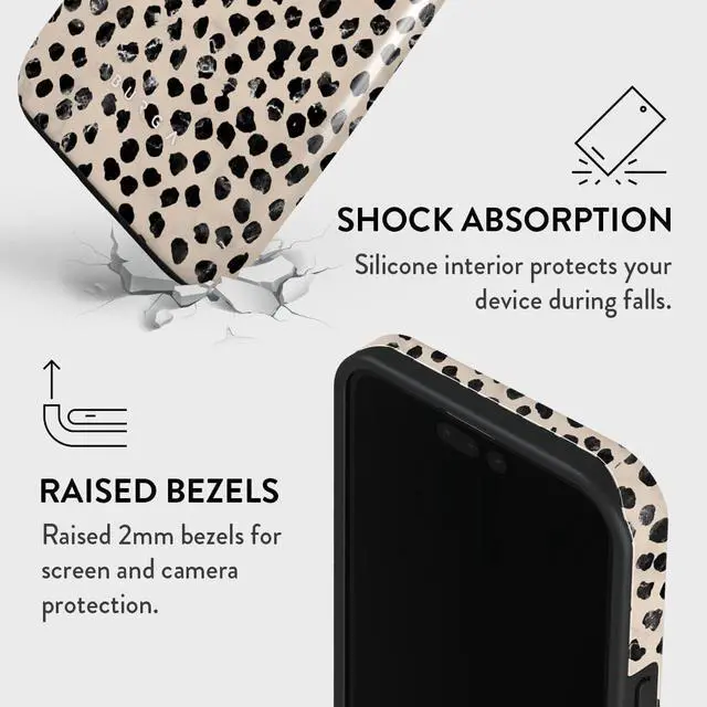 Alt view image 4 of 7 - BURGA Phone Case Compatible with iPhone 15 PRO - Hybrid 2-Layer Hard Shell + Silicone Protective Case -Black Polka Dots Pattern Nude Almond Latte - Scratch-Resistant Shockproof Cover