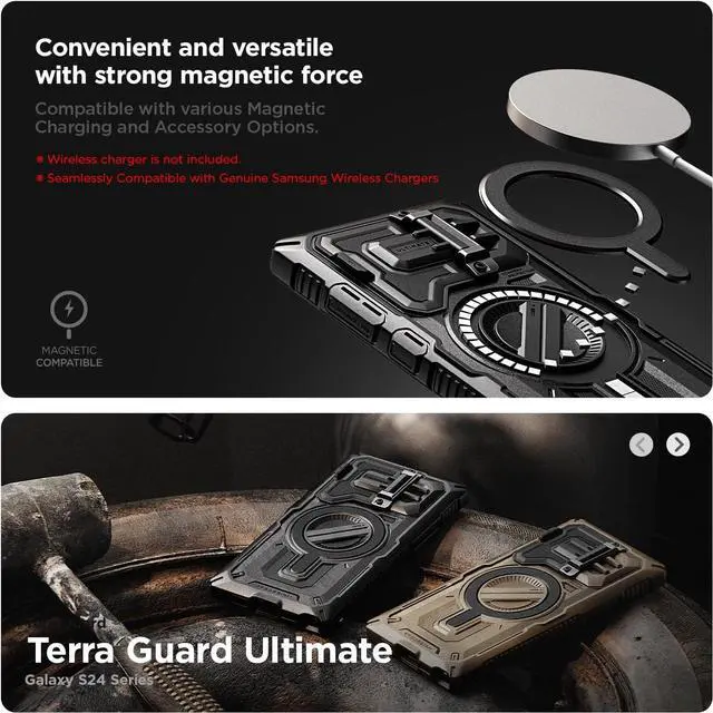 Alt view image 3 of 7 - VRS DESIGN Terra Guard Ultimate for Galaxy S24 Ultra Case [Magnetic], Premium Fully Covered [Camera Lens Protection Cover] [Kickstand] Case Compatible with Magsafe (2024/Black)