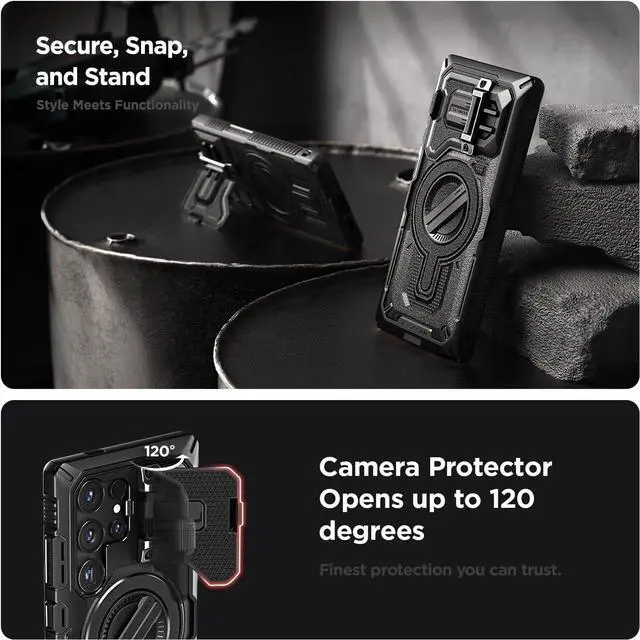 Alt view image 6 of 7 - VRS DESIGN Terra Guard Ultimate for Galaxy S24 Ultra Case [Magnetic], Premium Fully Covered [Camera Lens Protection Cover] [Kickstand] Case Compatible with Magsafe (2024/Black)