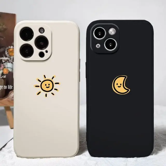 Alt view image 2 of 7 - Casechics Compatible with iPhone Case,Silicone Cute Couple Matching Cartoon Sun Moon Camera Lens Protection Soft Shockproof Cover Phone Case (Whitesun,iPhone 13)