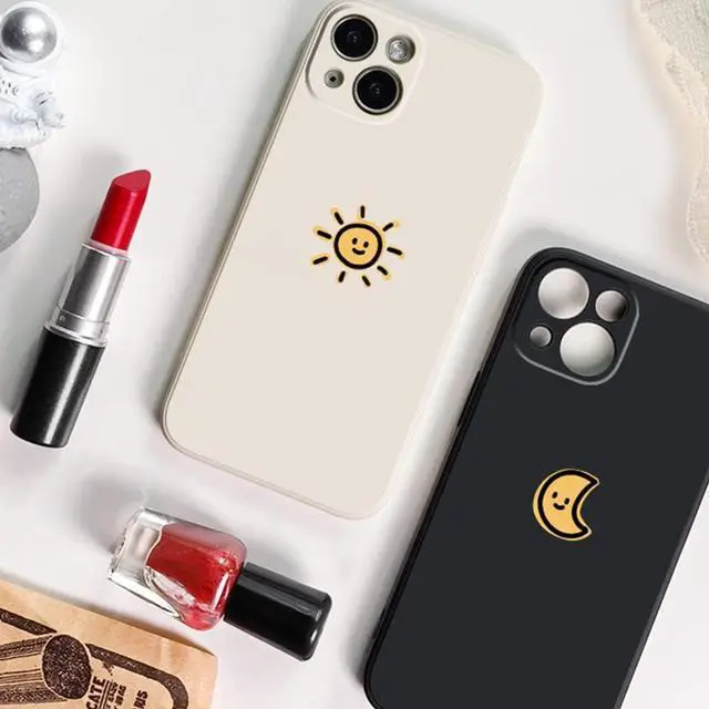 Alt view image 3 of 7 - Casechics Compatible with iPhone Case,Silicone Cute Couple Matching Cartoon Sun Moon Camera Lens Protection Soft Shockproof Cover Phone Case (Whitesun,iPhone 13)