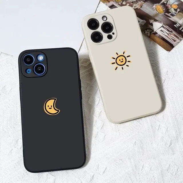 Alt view image 4 of 7 - Casechics Compatible with iPhone Case,Silicone Cute Couple Matching Cartoon Sun Moon Camera Lens Protection Soft Shockproof Cover Phone Case (Whitesun,iPhone 13)