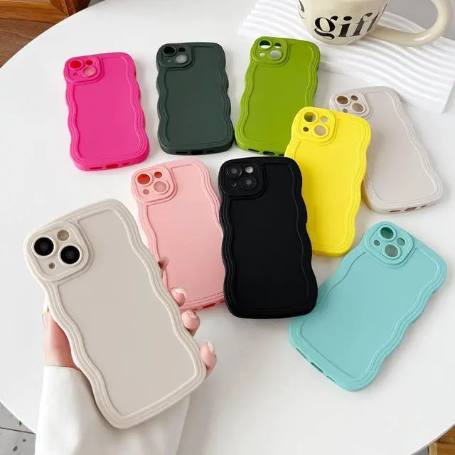 Alt view image 2 of 6 - for iPhone 14 Case, Solid Color Curly Wave Frame Soft Compatible with iPhone Case (White,iPhone 14)