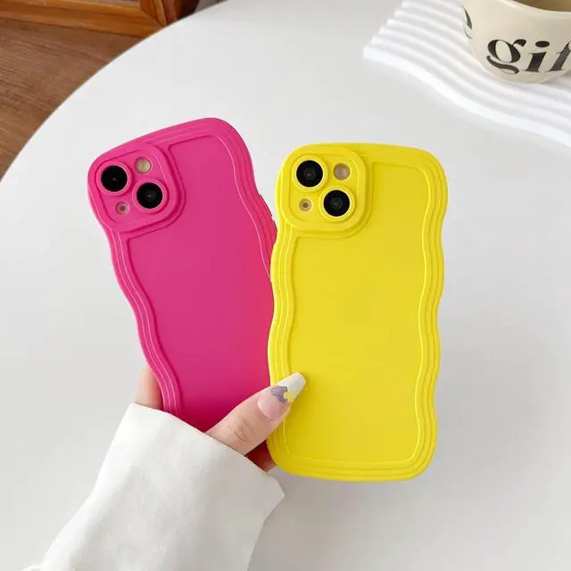 Alt view image 3 of 6 - for iPhone 14 Case, Solid Color Curly Wave Frame Soft Compatible with iPhone Case (White,iPhone 14)