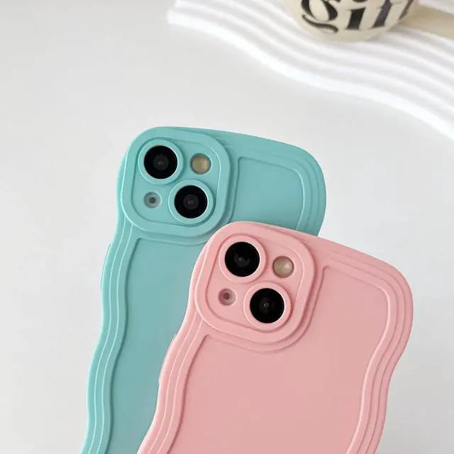 Alt view image 4 of 6 - for iPhone 14 Case, Solid Color Curly Wave Frame Soft Compatible with iPhone Case (White,iPhone 14)