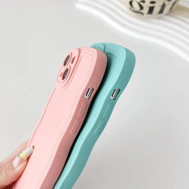 Alt view image 5 of 6 - for iPhone 14 Case, Solid Color Curly Wave Frame Soft Compatible with iPhone Case (White,iPhone 14)