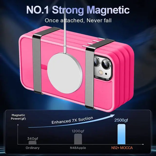 Alt view image 3 of 7 - MOCCA Strong Magnetic for iPhone 11 Phone Case,[Compatible with Magsafe][Glass Screen Protector+Camera Lens Protector] Slim Thin Shockproof Cover Case for iPhone 11 6.1 inch, Hot Pink