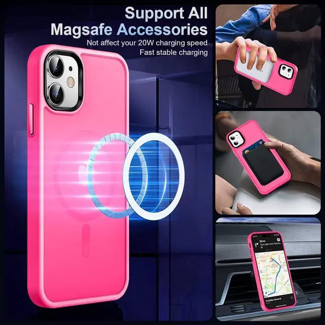Alt view image 2 of 7 - MOCCA Strong Magnetic for iPhone 11 Phone Case,[Compatible with Magsafe][Glass Screen Protector+Camera Lens Protector] Slim Thin Shockproof Cover Case for iPhone 11 6.1 inch, Hot Pink