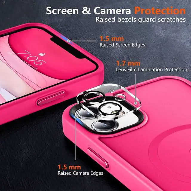 Alt view image 5 of 7 - MOCCA Strong Magnetic for iPhone 11 Phone Case,[Compatible with Magsafe][Glass Screen Protector+Camera Lens Protector] Slim Thin Shockproof Cover Case for iPhone 11 6.1 inch, Hot Pink