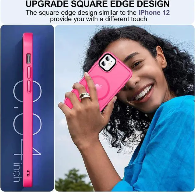 Alt view image 6 of 7 - MOCCA Strong Magnetic for iPhone 11 Phone Case,[Compatible with Magsafe][Glass Screen Protector+Camera Lens Protector] Slim Thin Shockproof Cover Case for iPhone 11 6.1 inch, Hot Pink