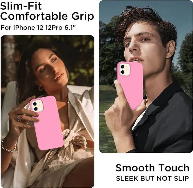 Alt view image 2 of 7 - for iPhone 12 Case and iPhone 12 Pro Case, [Camera Lens Protector + Screen Protector], Soft Microfiber Lining Silicone Shockproof Protective Slim Thin Phone Cover 6.1 inch, Tender pink