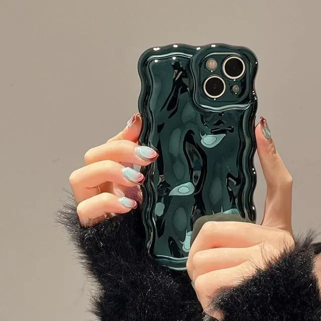 Main image of Case for iPhone 13,3D Meteorite Bubble Pattern Electroplate Plating Glitter Curly Wavy Frame Glossy Case,Soft TPU Shockproof Case for iPhone 13 Phone Case 6.1 Inch,Dark Green