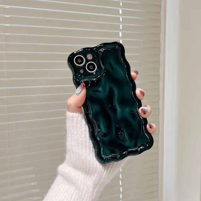 Alt view image 2 of 6 - Case for iPhone 13,3D Meteorite Bubble Pattern Electroplate Plating Glitter Curly Wavy Frame Glossy Case,Soft TPU Shockproof Case for iPhone 13 Phone Case 6.1 Inch,Dark Green