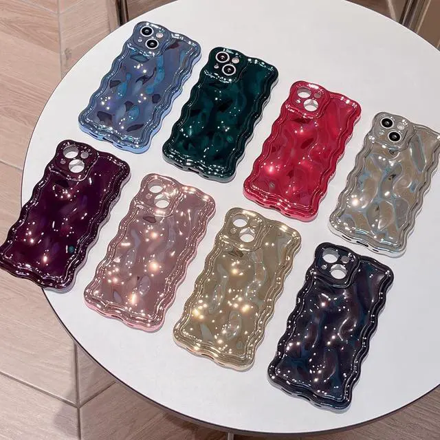 Alt view image 6 of 6 - Case for iPhone 13,3D Meteorite Bubble Pattern Electroplate Plating Glitter Curly Wavy Frame Glossy Case,Soft TPU Shockproof Case for iPhone 13 Phone Case 6.1 Inch,Dark Green