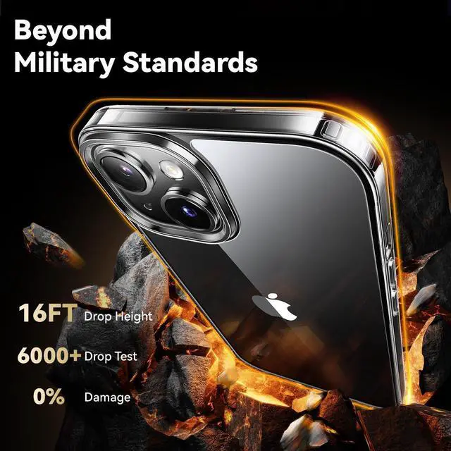 Alt view image 3 of 5 - Diamond Clear for iPhone 15 Case with 2X Screen Protector + 2X Camera Lens Protector, [Not Yellowing][Military-grade Protection] Slim Thin Shockproof Phone Case for iPhone 15, Clear