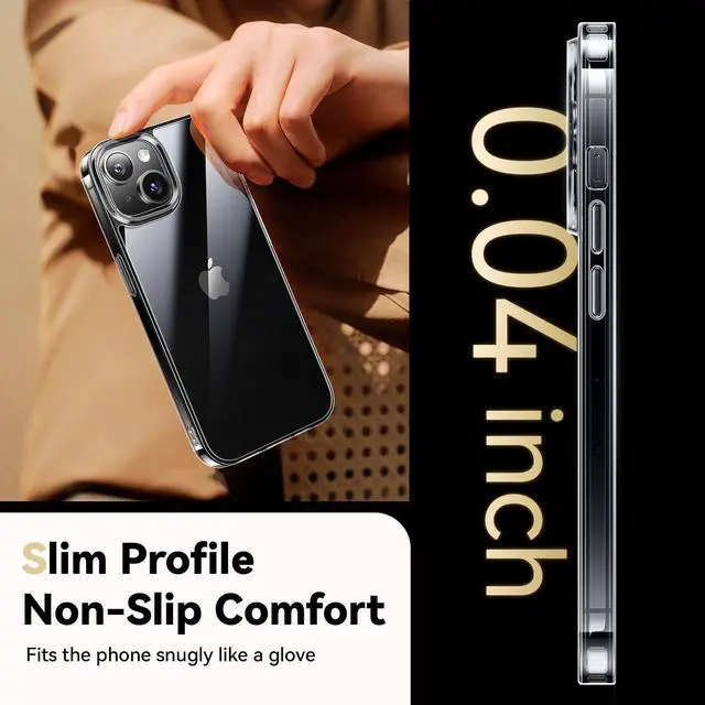 Alt view image 5 of 5 - Diamond Clear for iPhone 15 Case with 2X Screen Protector + 2X Camera Lens Protector, [Not Yellowing][Military-grade Protection] Slim Thin Shockproof Phone Case for iPhone 15, Clear